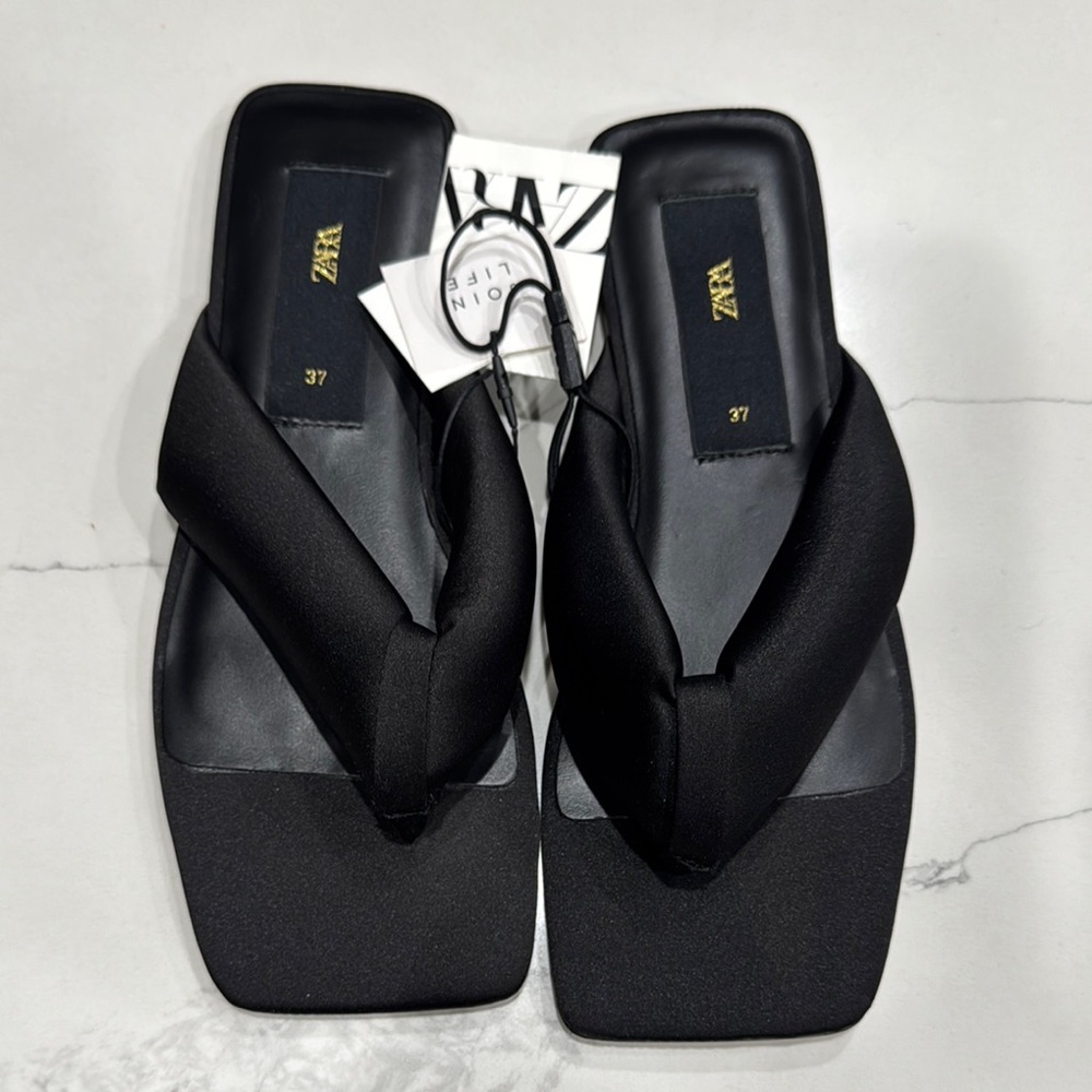 Zara Black Square Toe Sandals